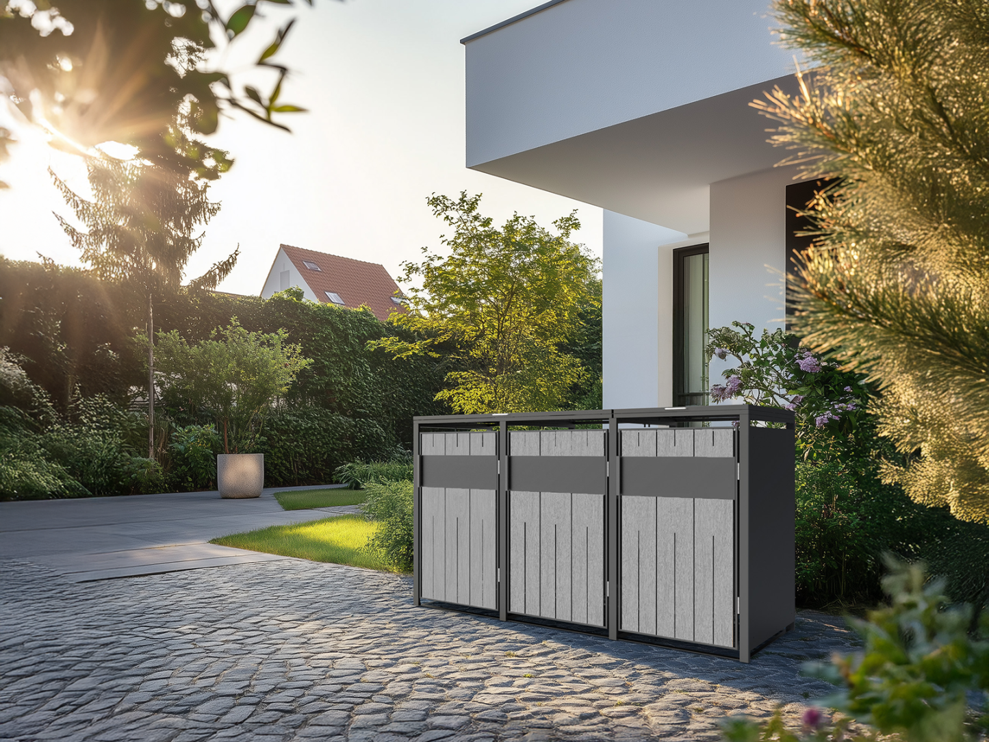 Grey Wood Effect Galvanized Steel Wheelie Bin Cover | Triple