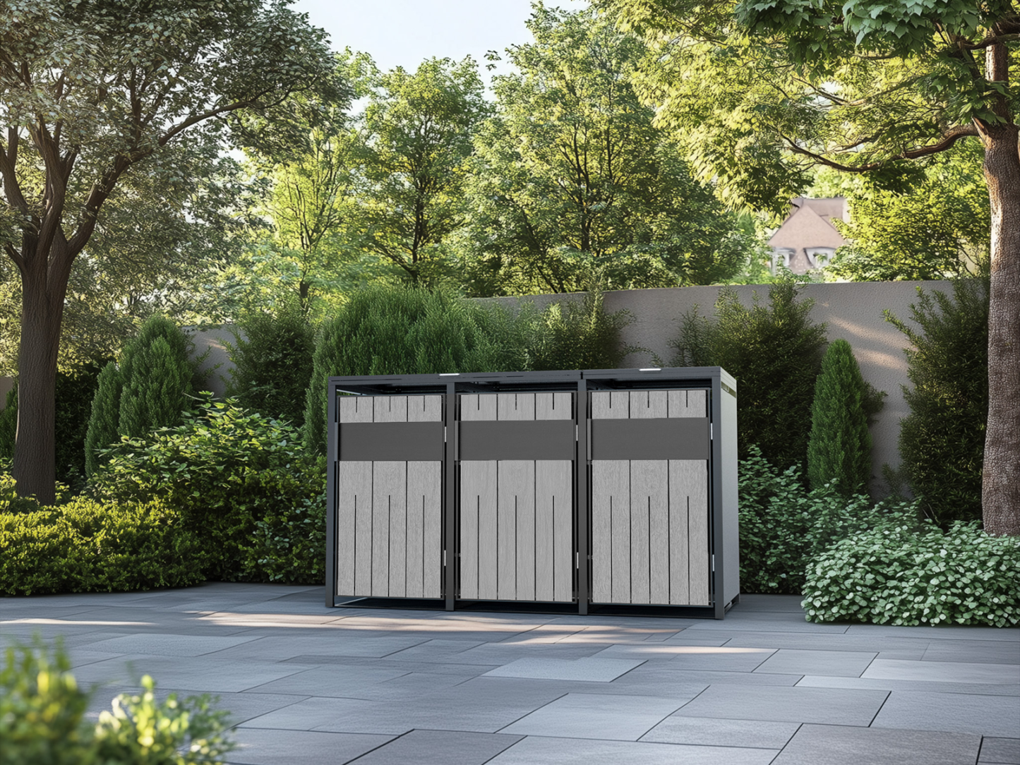 Grey Wood Effect Galvanized Steel Wheelie Bin Cover | Triple