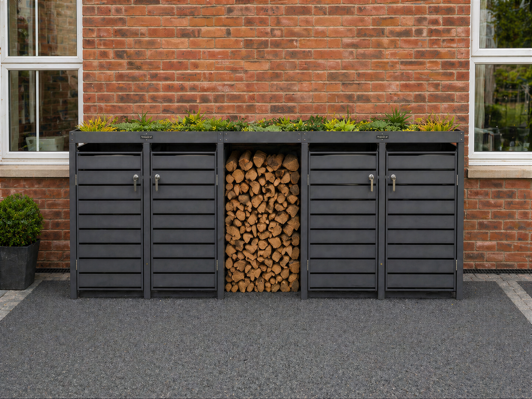 Anthracite Galvanised Steel Wheelie Bin Storage Quad | Planter Log Store