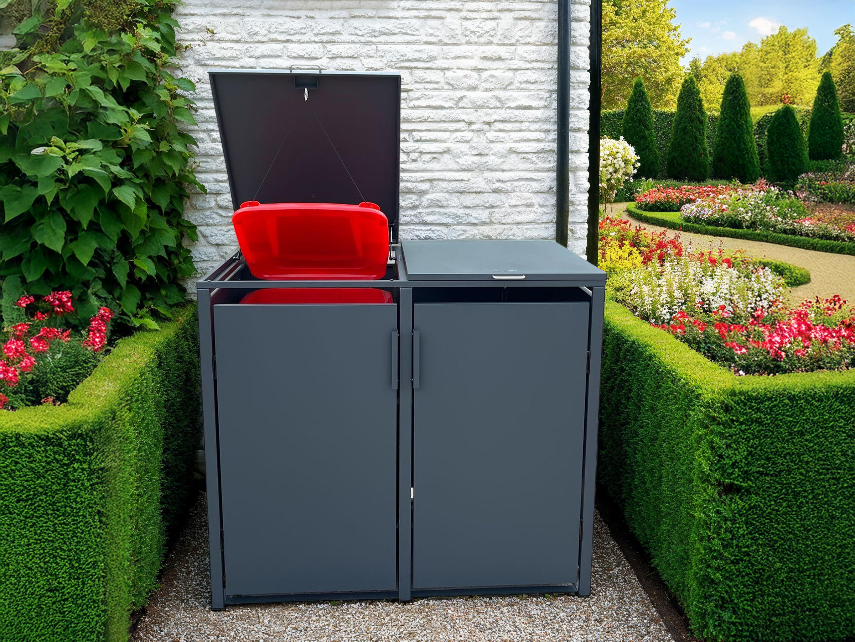 Anthracite Solid Panel Double Wheelie Bin Storage
