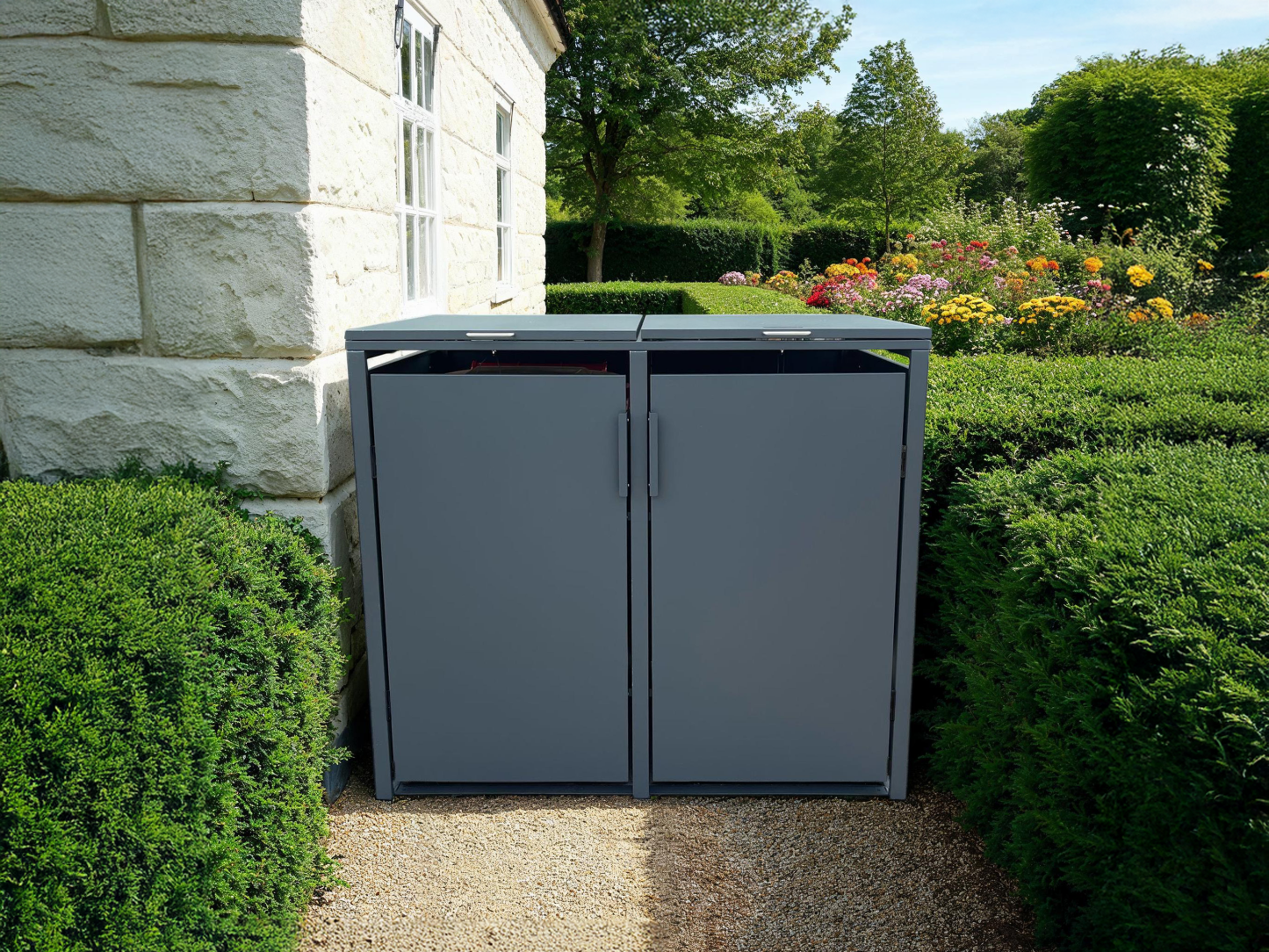 Anthracite Solid Panel Double Wheelie Bin Storage