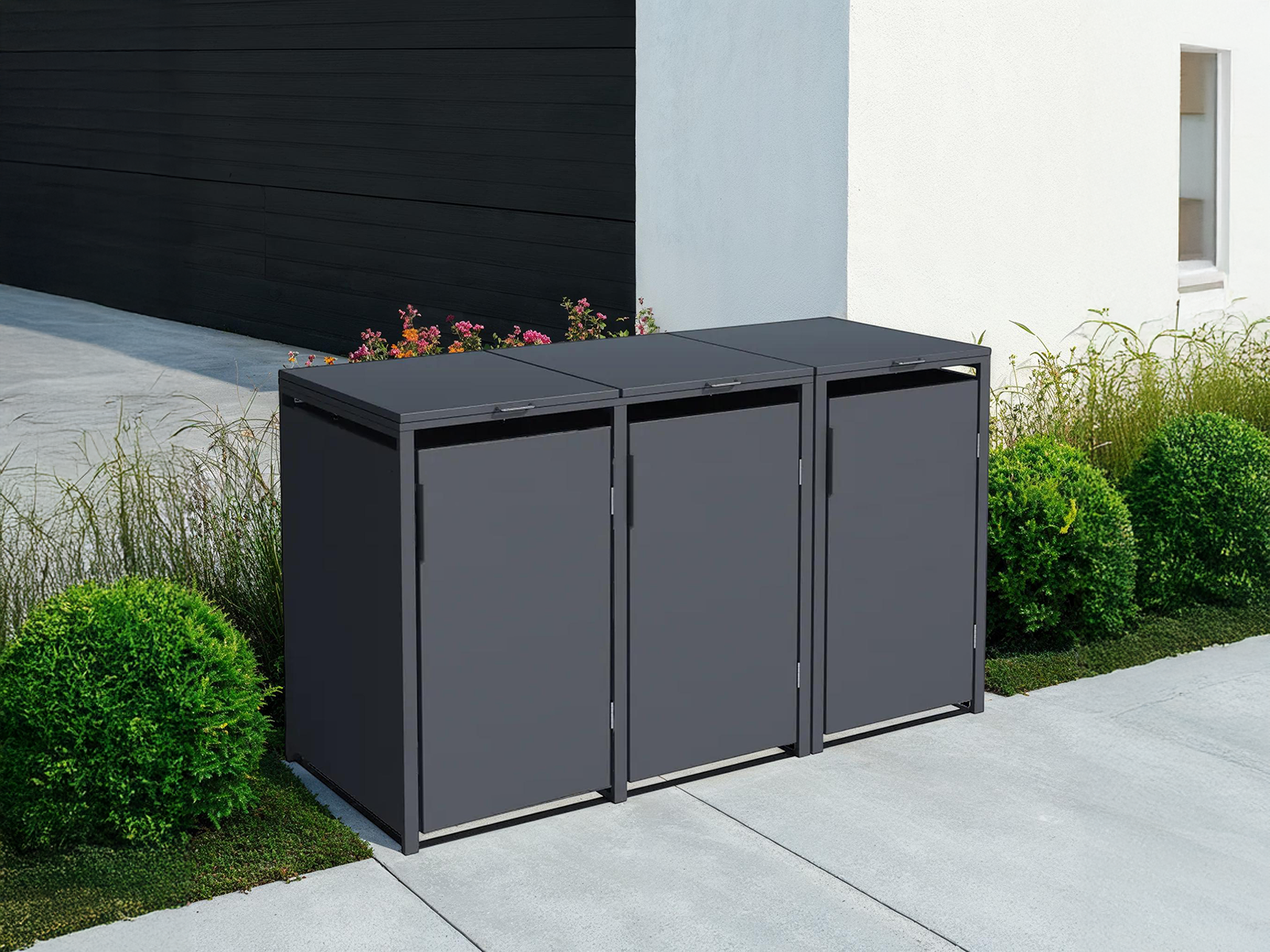 Anthracite Triple Solid Panel Wheelie Bin Storage