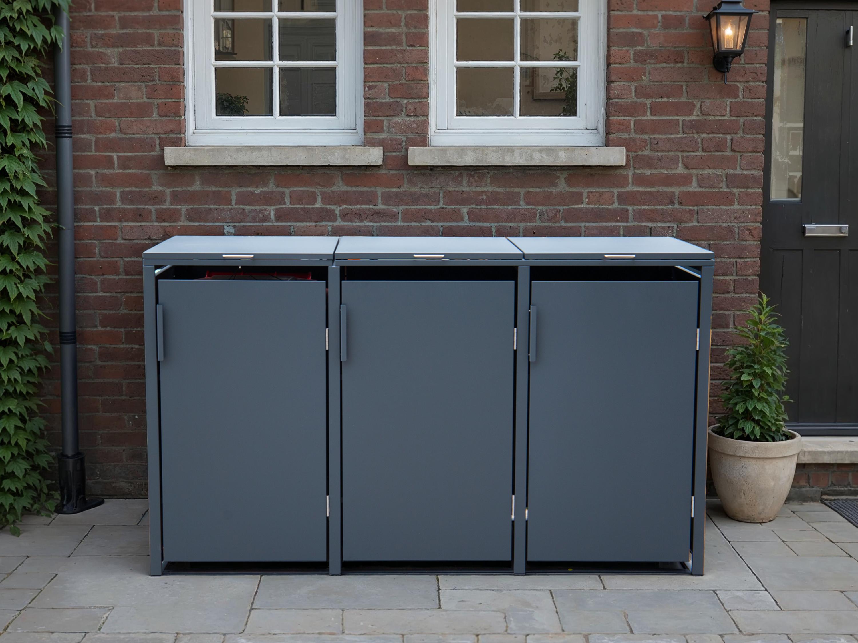 Anthracite Triple Solid Panel Wheelie Bin Storage