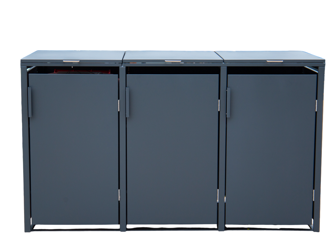 Anthracite Triple Solid Panel Wheelie Bin Storage