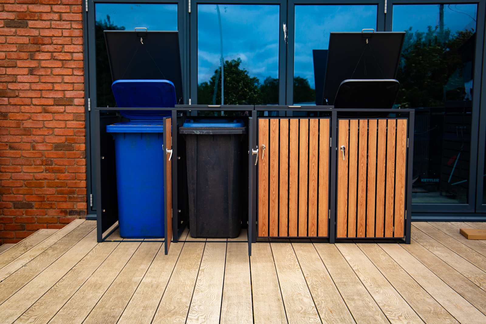 Galvanized Steel Wheelie Bin Cover Wood Effect | Quad Set-Garden Furniture Centre-HighRange,Top Opening,Wood Effect,Accessories,Wheelie Bin Covers,Wheelie Bin Storage,Quad-{collection_title}