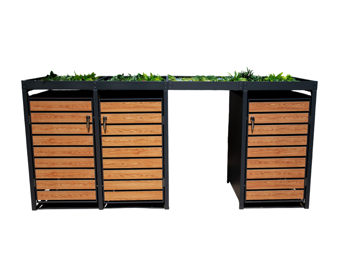 Wood Effect Galvanised Steel Wheelie Bin Storage Trio