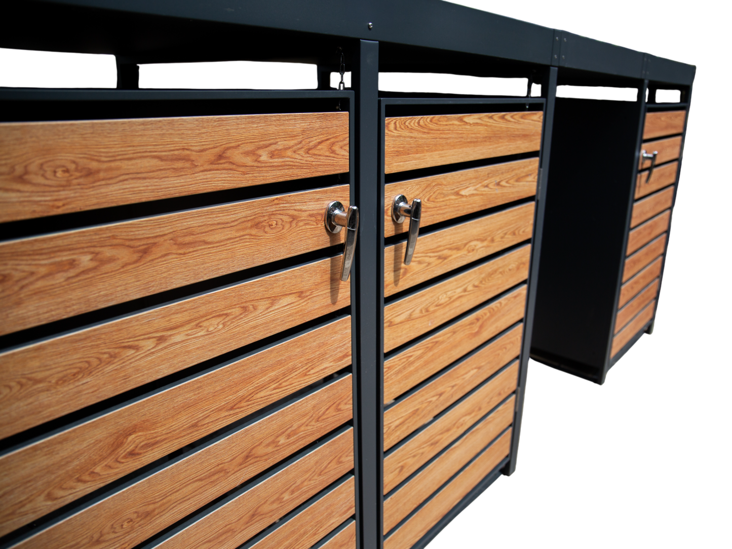 Wood Galvanised Steel Wheelie Bin Storage Trio