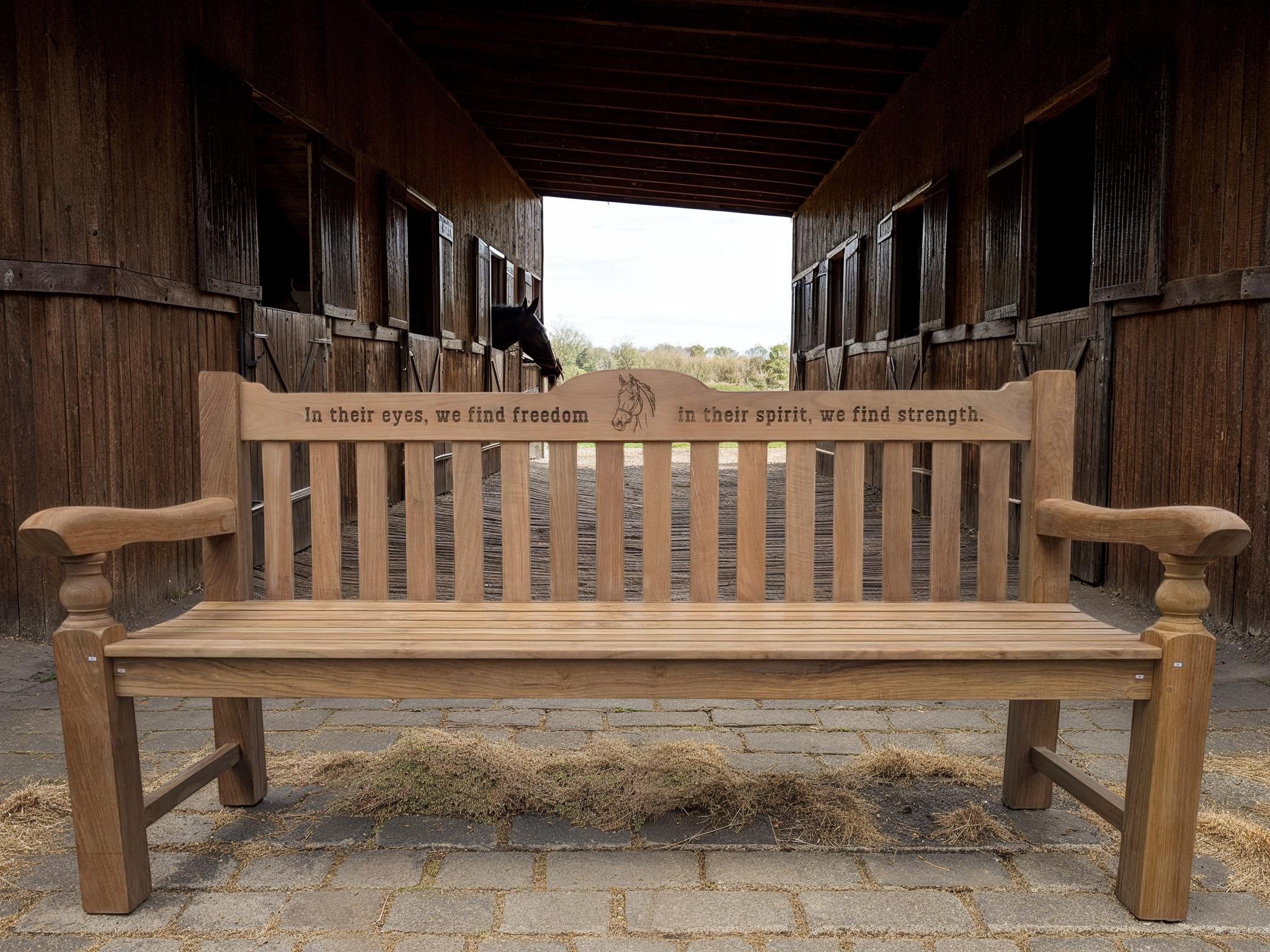 Windsor Horse Engraved Teak Bench