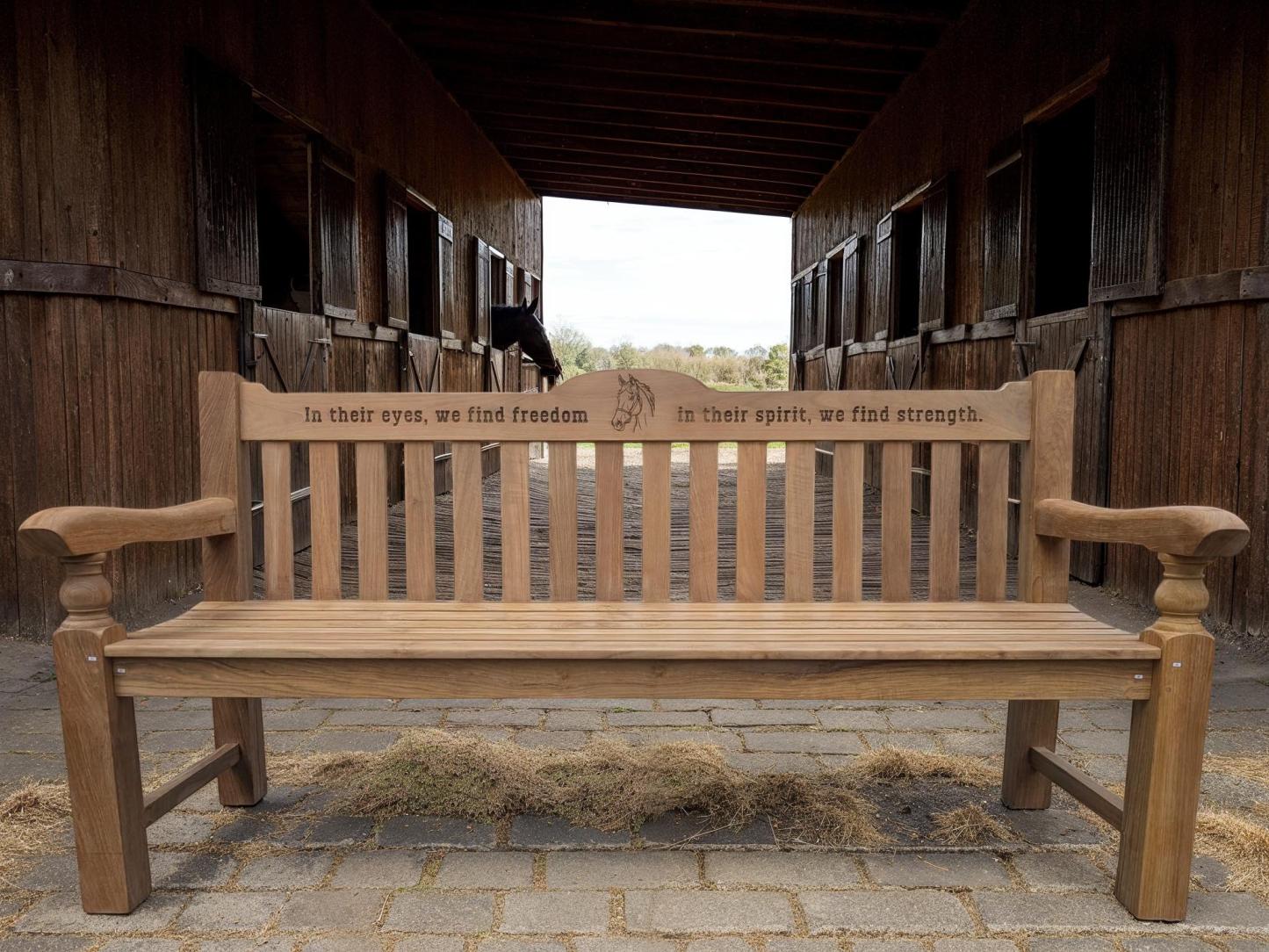 Windsor Horse Engraved Teak Bench