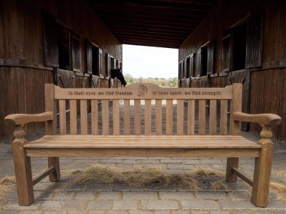 Windsor Horse Engraved Teak Bench