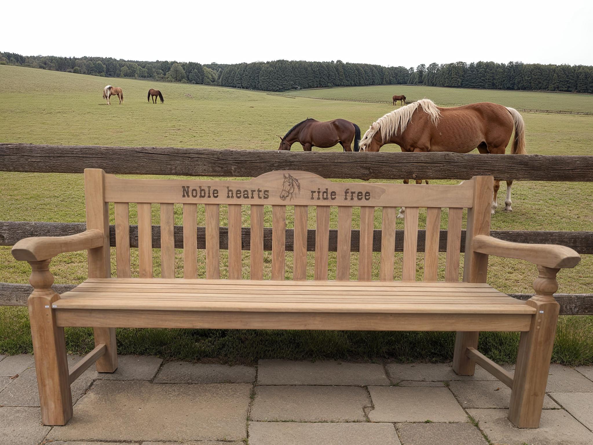 Windsor Horse Engraved Teak Bench