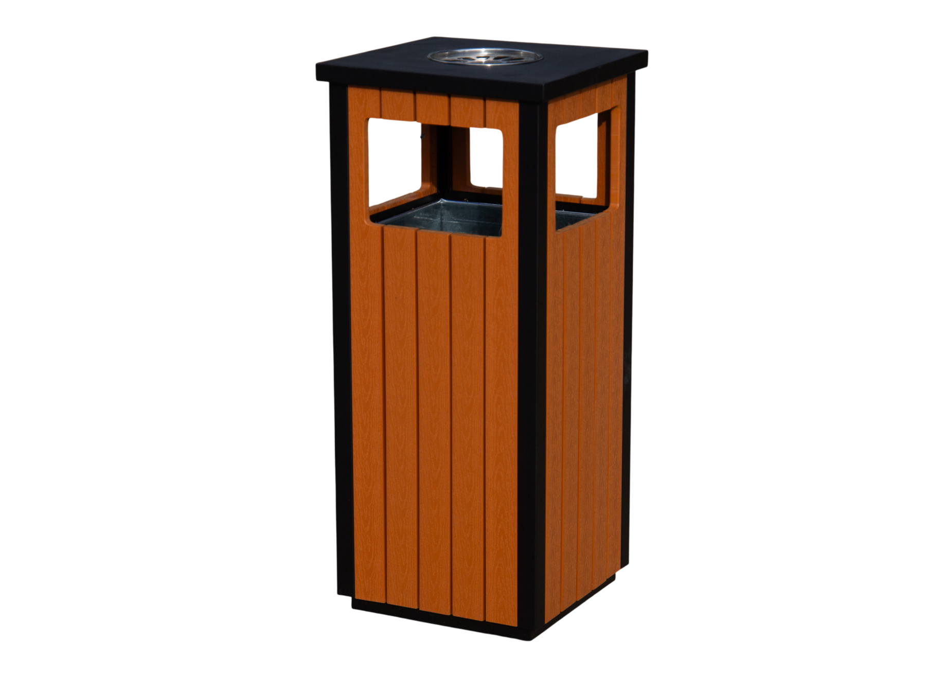 Wood Effect Galvanized Steel Outdoor Litter Bin with Ashtray & Hood