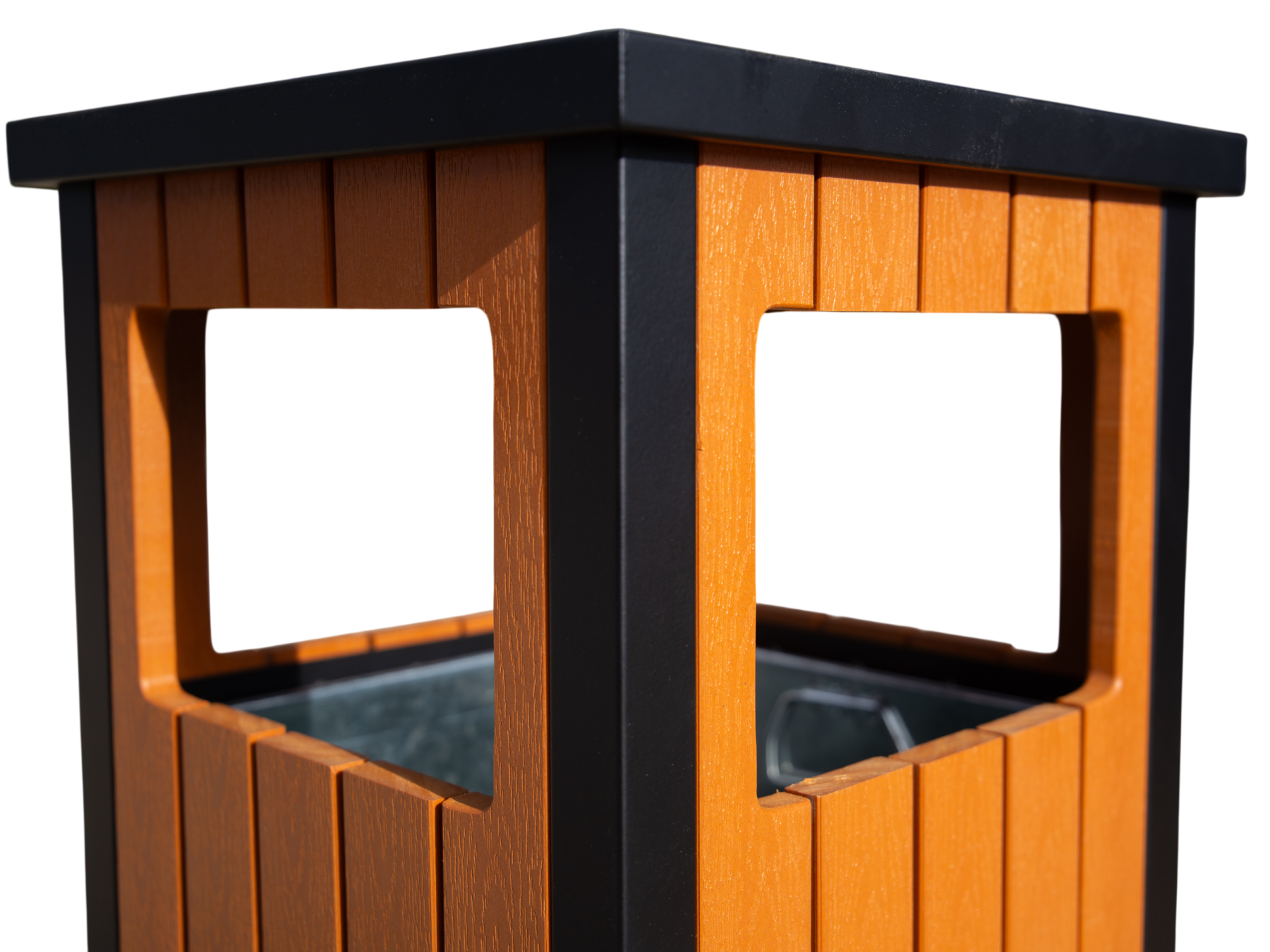Wood Effect Galvanized Steel Outdoor Litter Bin with Ashtray & Hood