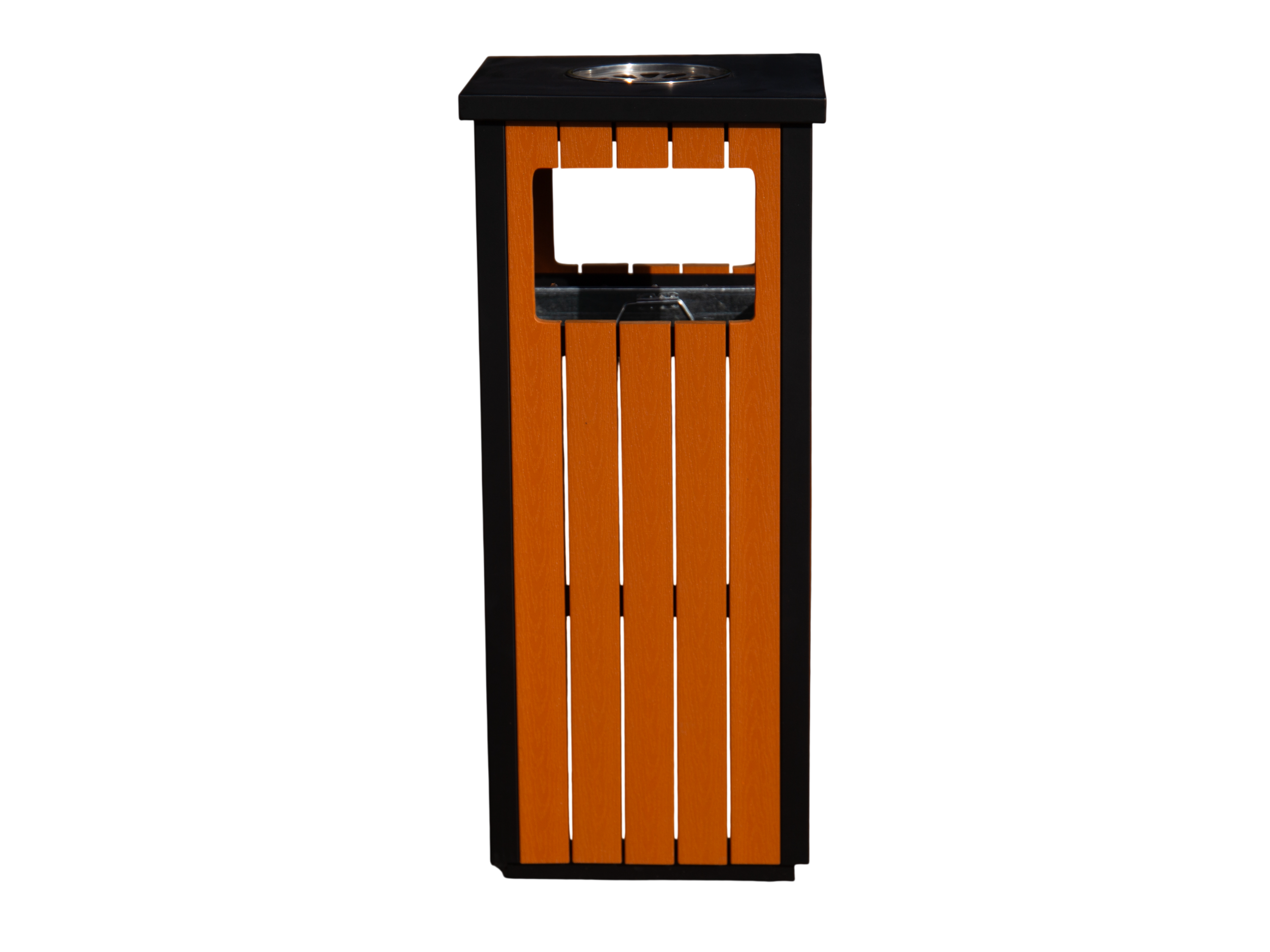 Wood Effect Galvanized Steel Outdoor Litter Bin with Ashtray & Hood