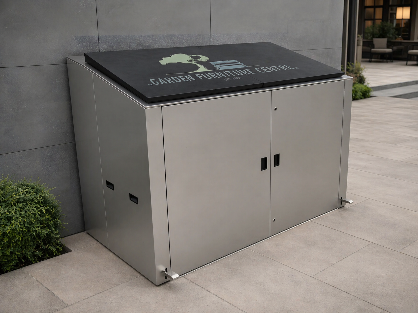 Outdoor Stainless Steel Wheelie Bin Storage Unit with Pedal Lid | 1100L
