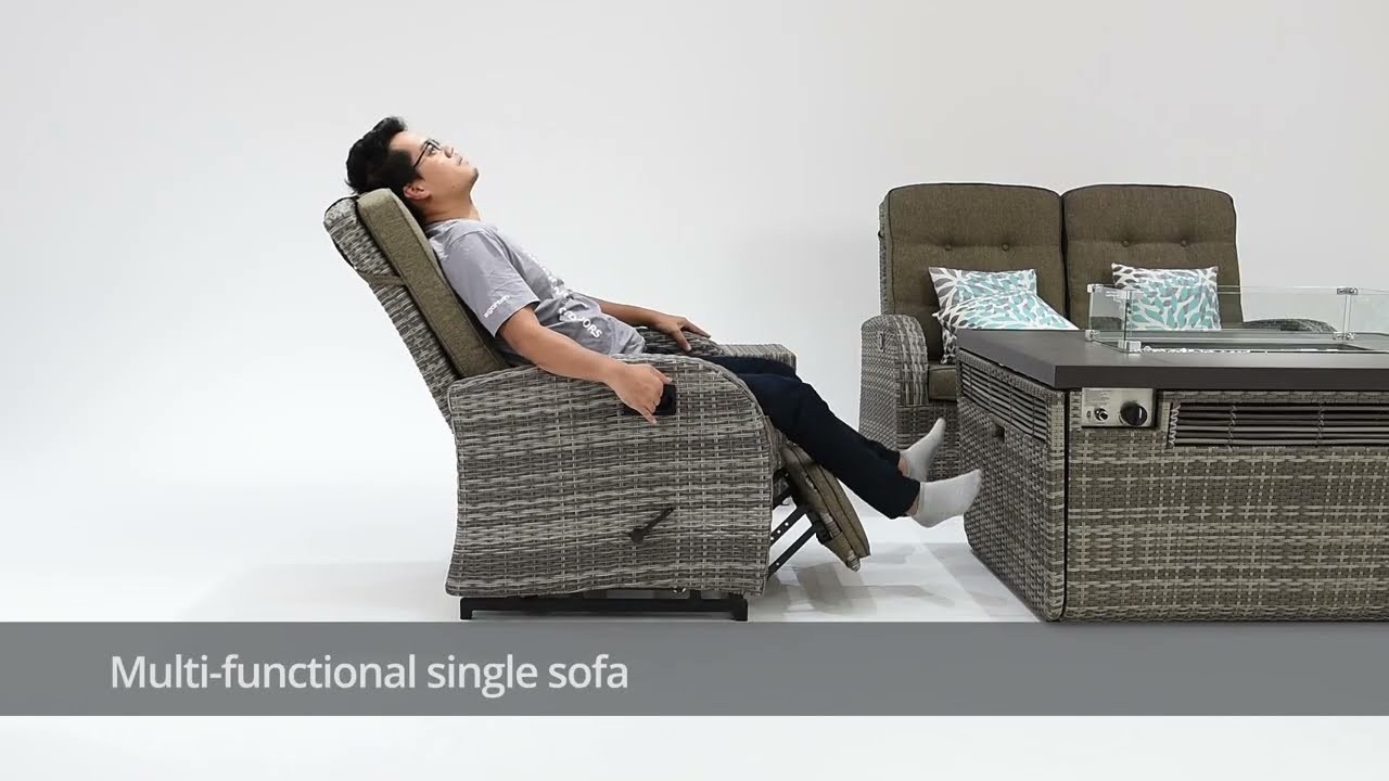 Monte Carlo 5 Piece Rattan Garden Sofa Set with Gas Fire Pit Table