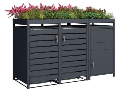 Anthracite Double Wheelie Bin Cover and Parcel Box | Planter