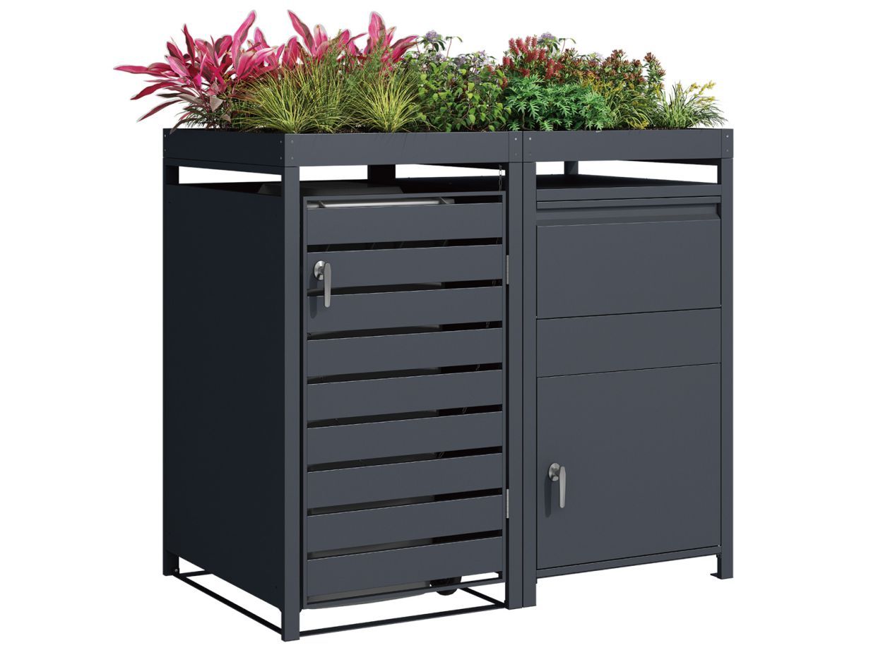 Anthracite Single Wheelie Bin Cover and Parcel Box | Planter