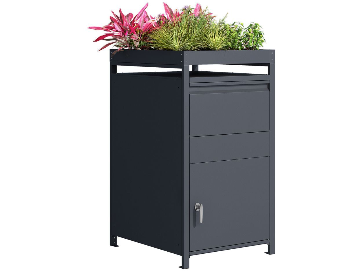 Anthracite Galvanized Steel Parcel Box With Planter-Garden Furniture Centre-Parcel Box,MidInstock,instock,MidRange,Planter,Wheelie Bin Covers,Accessories,Outdoor Storage,Storage Accessories-{collection_title}