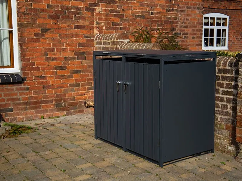 Anthracite Galvanized Steel Wheelie Bin Cover | Double 