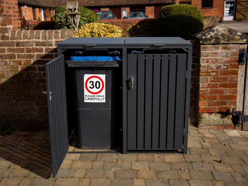 Anthracite Galvanized Steel Wheelie Bin Cover | Double -Garden Furniture Centre-MidInstock,instock,MidRange,Double,Top Opening,Anthracite,Accessories,Wheelie Bin Covers,Storage Accessories,Wheelie Bin Storage-{collection_title}