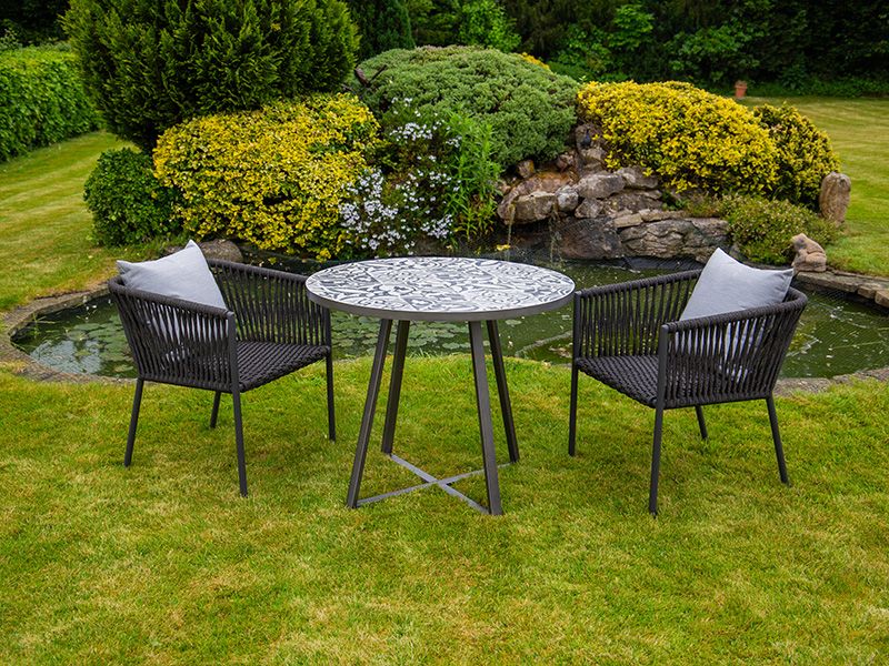 Terrazzo Bistro Table and 2 Aruba Dining Chairs Set-Garden Furniture Centre-MidRange,Metal,Tables,Dining Set,Outdoor Furniture,Metal Furniture,Outdoor Dining-{collection_title}