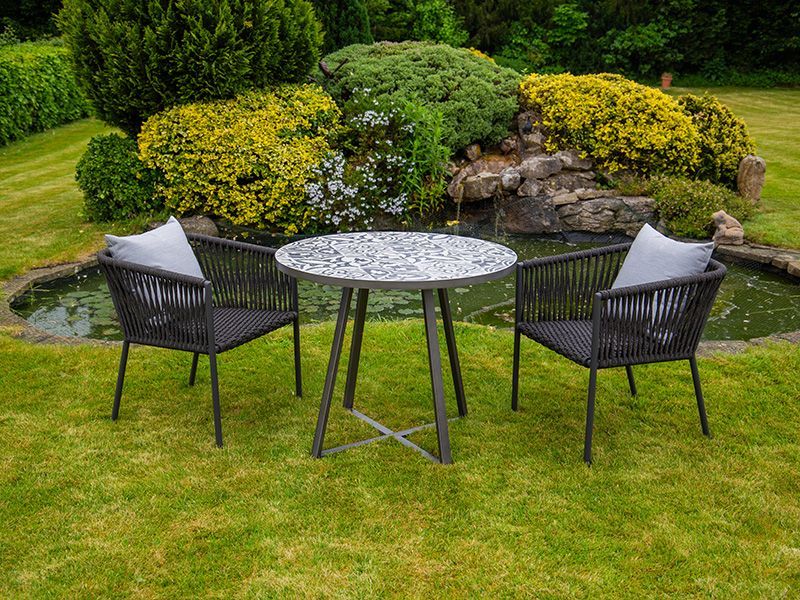 Terrazzo Bistro Table and 2 Aruba Dining Chairs Set-Garden Furniture Centre-MidRange,Metal,Tables,Dining Set,Outdoor Furniture,Metal Furniture,Outdoor Dining-{collection_title}