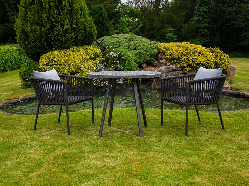 Terrazzo Bistro Table and 2 Aruba Dining Chairs Set-Garden Furniture Centre-MidRange,Metal,Tables,Dining Set,Outdoor Furniture,Metal Furniture,Outdoor Dining-{collection_title}