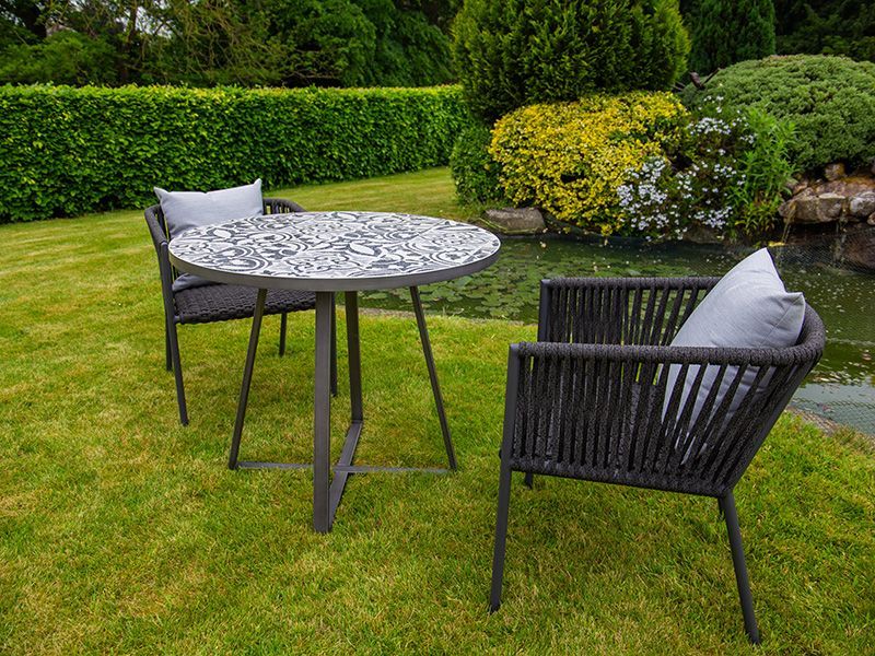 Terrazzo Bistro Table and 2 Aruba Dining Chairs Set-Garden Furniture Centre-MidRange,Metal,Tables,Dining Set,Outdoor Furniture,Metal Furniture,Outdoor Dining-{collection_title}