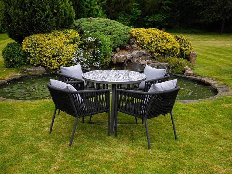 Terrazzo Bistro Table and 4 Aruba Dining Chairs Set-Garden Furniture Centre-HighRange,Metal,Tables,Dining Set,Outdoor Furniture,Metal Furniture,Outdoor Dining-{collection_title}