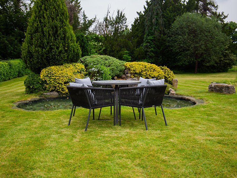 Terrazzo Bistro Table and 4 Aruba Dining Chairs Set-Garden Furniture Centre-HighRange,Metal,Tables,Dining Set,Outdoor Furniture,Metal Furniture,Outdoor Dining-{collection_title}