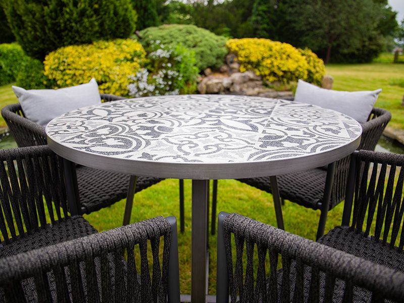 Terrazzo Bistro Table and 4 Aruba Dining Chairs Set-Garden Furniture Centre-HighRange,Metal,Tables,Dining Set,Outdoor Furniture,Metal Furniture,Outdoor Dining-{collection_title}