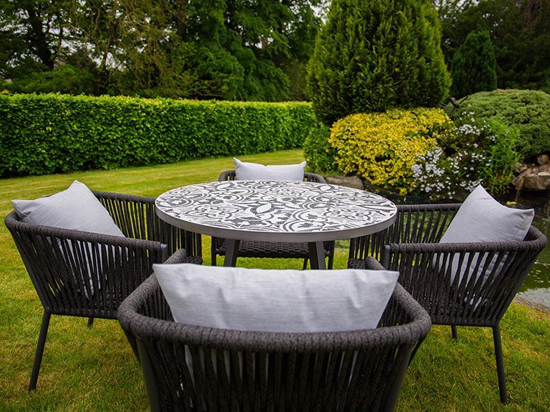 Terrazzo Bistro Table and 4 Aruba Dining Chairs Set-Garden Furniture Centre-HighRange,Metal,Tables,Dining Set,Outdoor Furniture,Metal Furniture,Outdoor Dining-{collection_title}