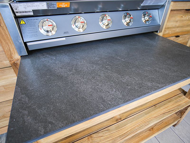 Stone worktop preparation surface on Bari teak outdoor BBQ kitchen unit
