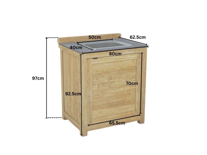 Bari outdoor kitchen sink unit dimensions diagram with teak cabinet and ceramic worktop