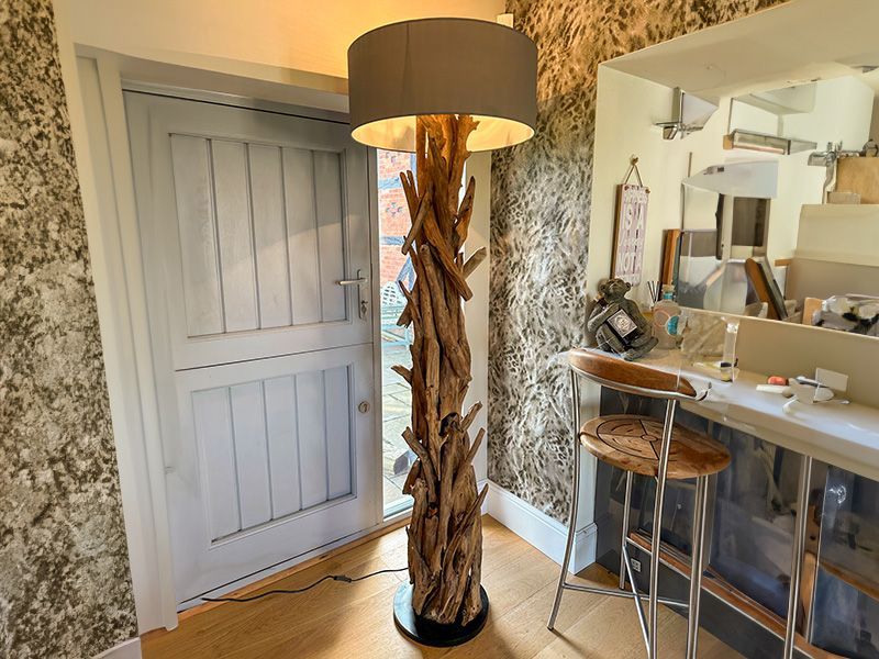 Bluma 1 Shade Floor Lamp (Grey Shade)-Garden Furniture Centre-Root,MidRange,Teak Garden Furniture,Reclaimed Furniture,Teak,Accessories,Conservatory,Indoor Lighting,Lights-{collection_title}