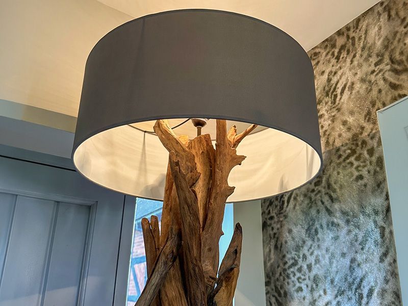 Bluma 1 Shade Floor Lamp (Grey Shade)-Garden Furniture Centre-Root,MidRange,Teak Garden Furniture,Reclaimed Furniture,Teak,Accessories,Conservatory,Indoor Lighting,Lights-{collection_title}