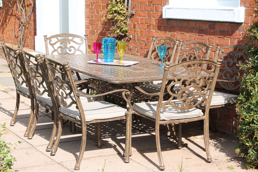 Casino 8 Seater Medium Rectangle Table and Chairs Set -Garden Furniture Centre-HighRange,Tables,Dining Set,Metal,Outdoor Furniture,Metal Furniture,Casino & Leaf Range,Outdoor Sale,Outdoor Dining,Autumn & Winter Sale-{collection_title}