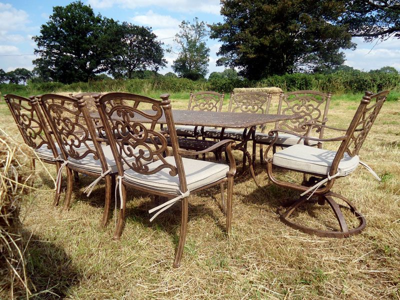 Casino 8 Seater Medium Rectangle Table and Swivel Chairs 'set' -Garden Furniture Centre-HighRange,Tables,Dining Set,Metal,Outdoor Furniture,Metal Furniture,Casino & Leaf Range,Outdoor Dining,Autumn & Winter Sale-{collection_title}