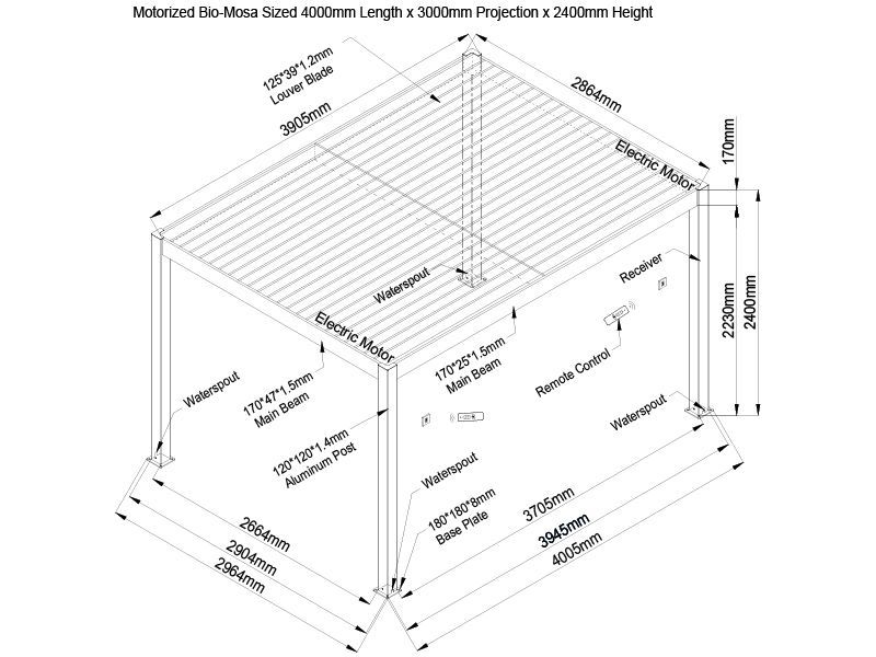 Eclipse 3 X 4m LED Motorised Pergola | Free Standing-Garden Furniture Centre-Free Install,HighRange,Free Standing,Gazebos,Metal Gazebos,Eclipse Louvered Roof Gazebo Range,Eclipse Range Ranges,Eclipse Range-{collection_title}