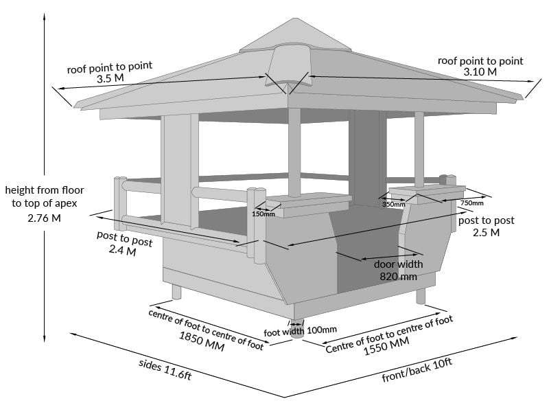 Bamboo Gazebo Square 10ft X 11.6ft-Garden Furniture Centre-HighRange,Gazebos,Wooden Gazebos Gazebos,Wooden Gazebos-{collection_title}