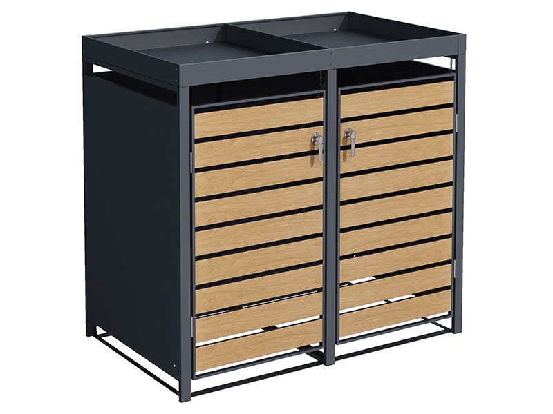 Galvanized Steel Wheelie Bin Cover With Planters | Double