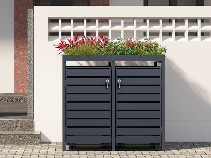 Anthracite Galvanized Steel Wheelie Bin Cover with Planter | Double