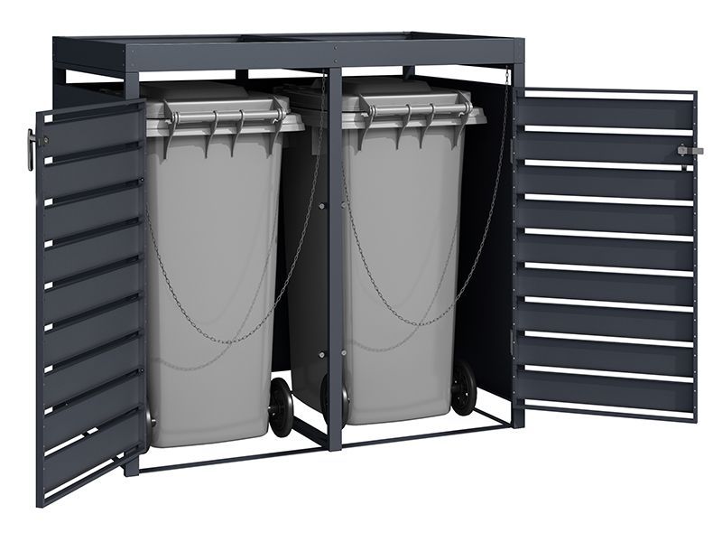Anthracite Galvanized Steel Wheelie Bin Cover with Planter | Double
