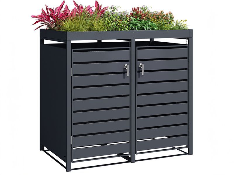 Anthracite Galvanized Steel Wheelie Bin Cover with Planter | Double