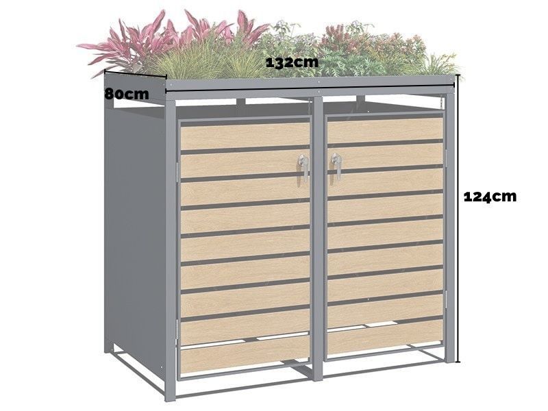 Galvanized Steel Wheelie Bin Cover With Planter | Quad Set
