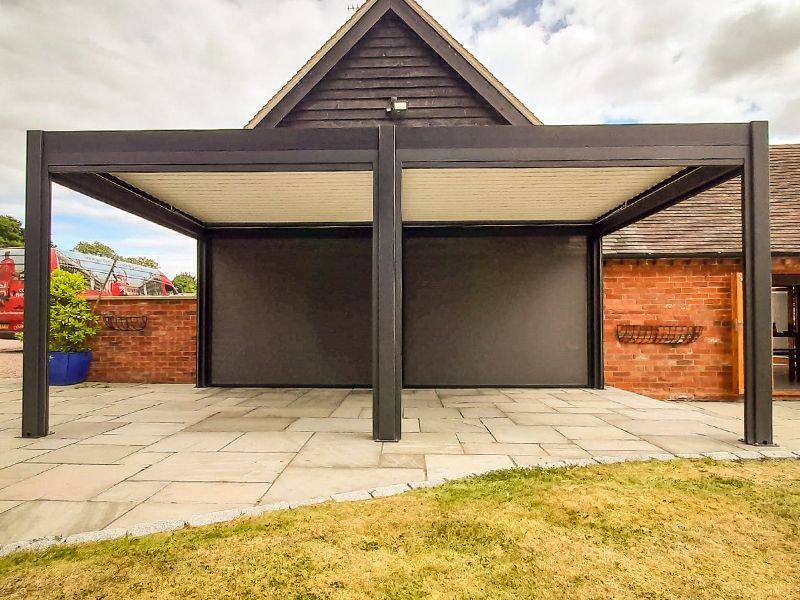 Eclipse 5 X 3m LED Motorised Pergola | Wall Mounted -Garden Furniture Centre-Free Install,HighRange,Free Standing,Gazebos,Metal Gazebos,Wall Mounted Gazebos,Eclipse Louvered Roof Gazebo Range,Eclipse Range Ranges,Eclipse Range-{collection_title}