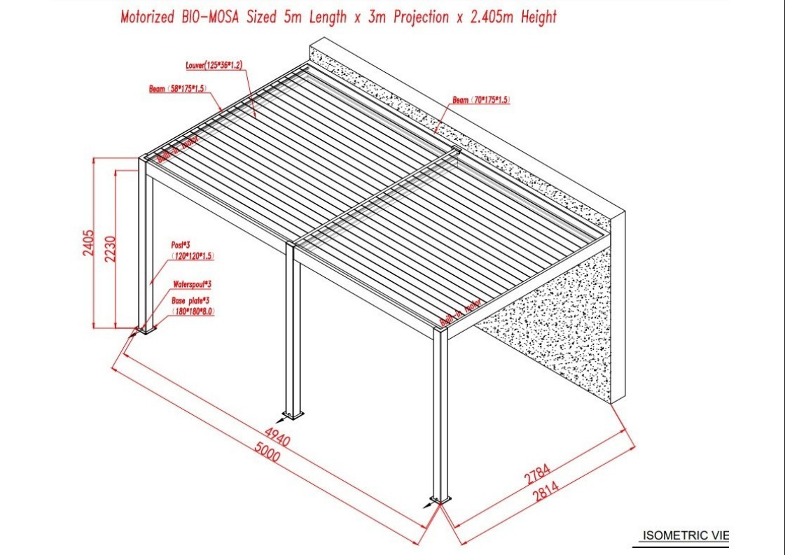 Eclipse 5 X 3m LED Motorised Pergola | Wall Mounted 