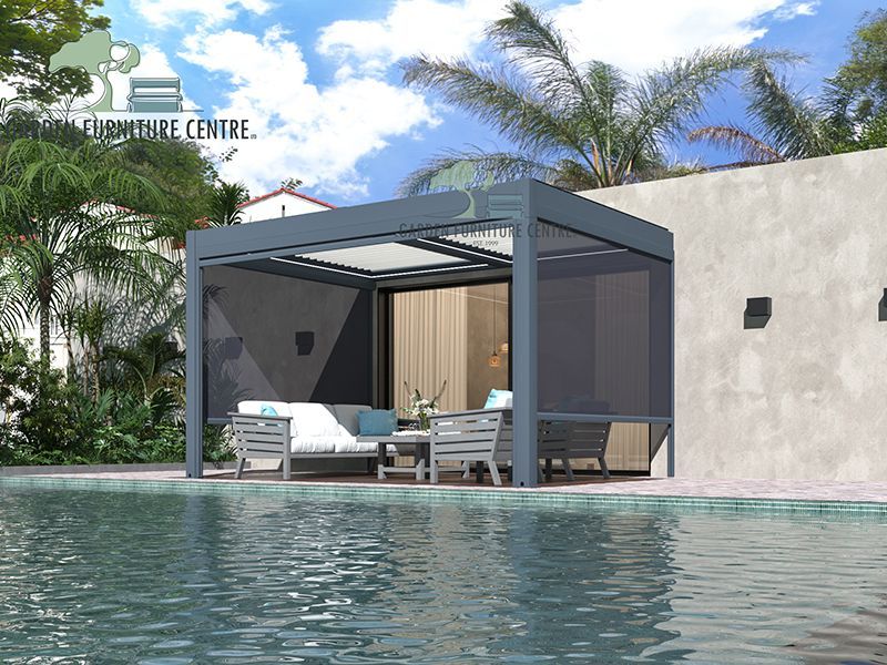 Eclipse 3 X 4m LED Motorised Pergola | Wall Mounted-Garden Furniture Centre-Free Install,HighRange,Free Standing,Gazebos,Metal Gazebos,Eclipse Louvered Roof Gazebo Range,Eclipse Range Ranges,Eclipse Range,Wall Mounted Gazebos-{collection_title}