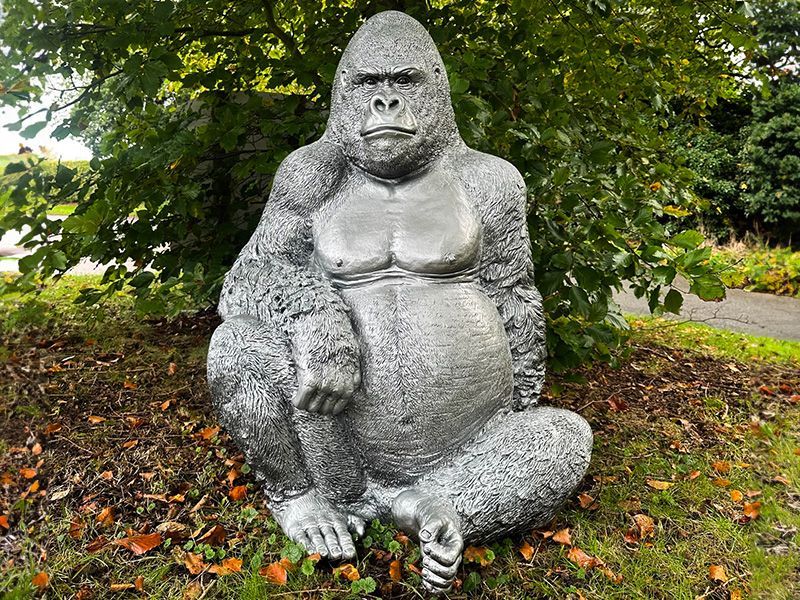 Gorilla Ornament | Silver-Garden Furniture Centre-MidInstock,instock,MidRange,Ornaments,Animal Garden Ornaments,Black Friday Month-{collection_title}